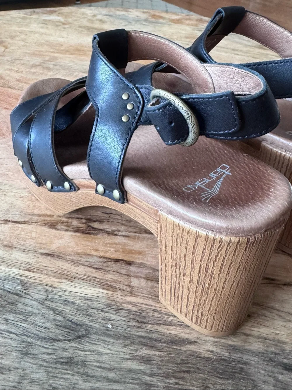 Dansko Black Leather Cross-Strap Platform Sandals